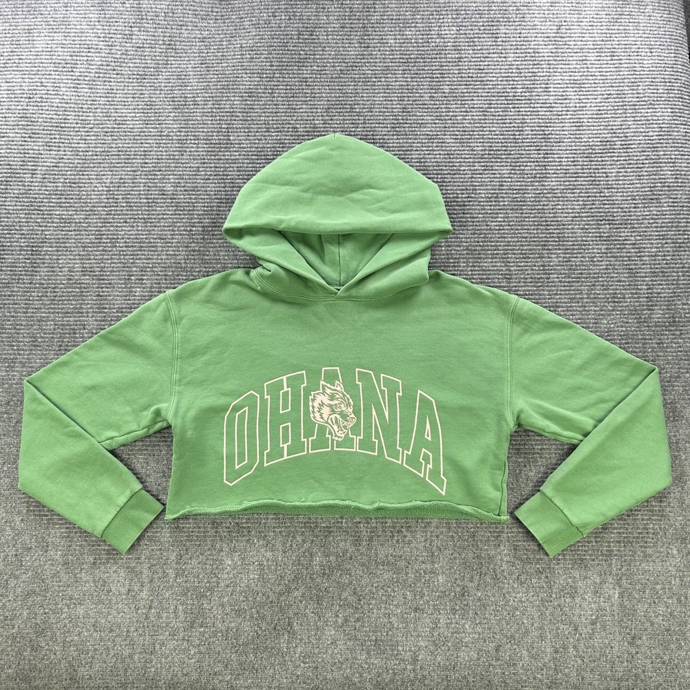 Dare Sport Ohana Wolf Cropped Hoodie Green Women Medium Workout Train Streetwear